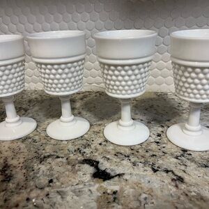 Vintage Milk Glass, Hobnail Goblets MCM RARE Set of 4-Excellent Condition! Heavy
